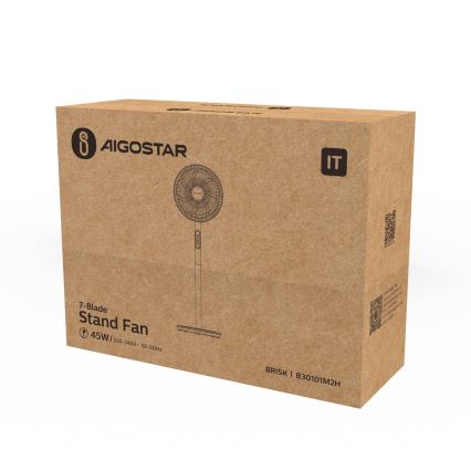 Aigostar - Pastatomas ventiliatorius 45W/230V 110 cm balta