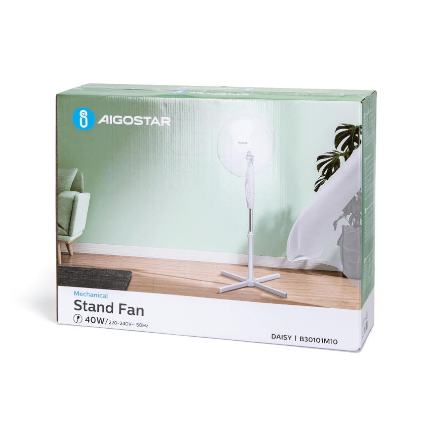 Aigostar - Pastatomas ventiliatorius 45W/230V 125 cm balta