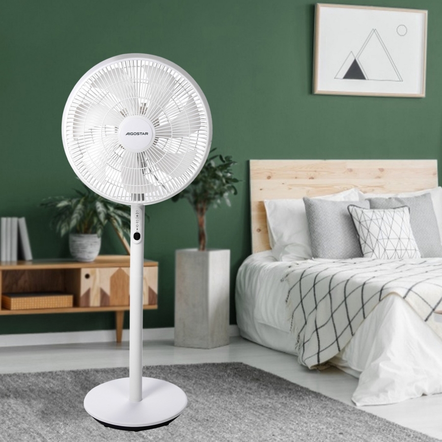 Aigostar - Pastatomas ventiliatorius 45W/230V balta + nuotolinio valdymo pultas