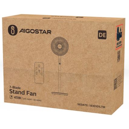 Aigostar - Pastatomas ventiliatorius 45W/230V balta + nuotolinio valdymo pultas