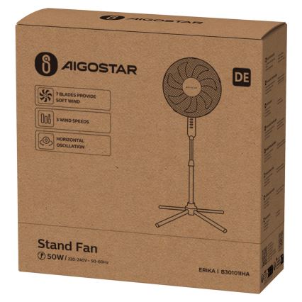 Aigostar - Pastatomas ventiliatorius 50W/230V 120 cm balta