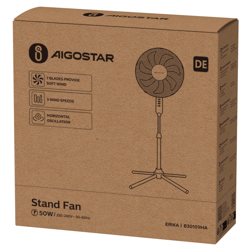 Aigostar - Pastatomas ventiliatorius 50W/230V 120 cm balta