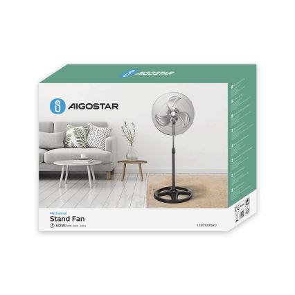 Aigostar - Pastatomas ventiliatorius 55W/230V blizgus chromas/juoda