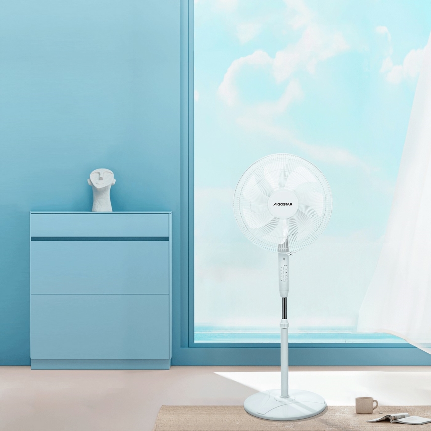 Aigostar - Pastatomas ventiliatorius 60W/230V balta + nuotolinio valdymo pultas