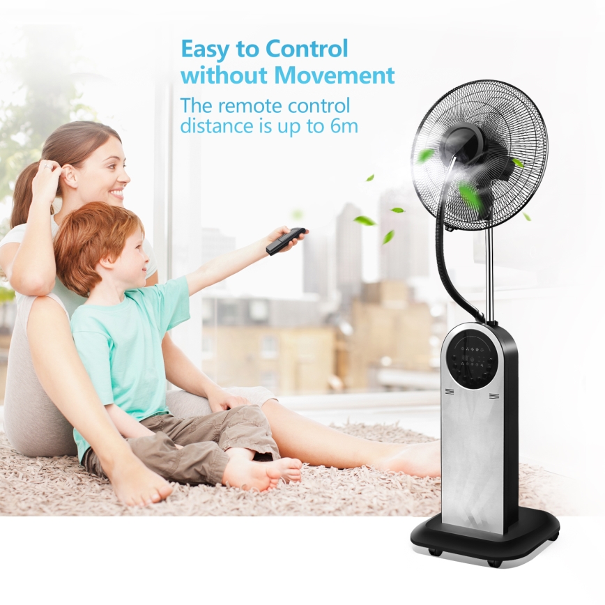 Aigostar - Pastatomas ventiliatorius su rūko efektu 95W/230V juodas/pilkas + nuotolinio valdymo pultas