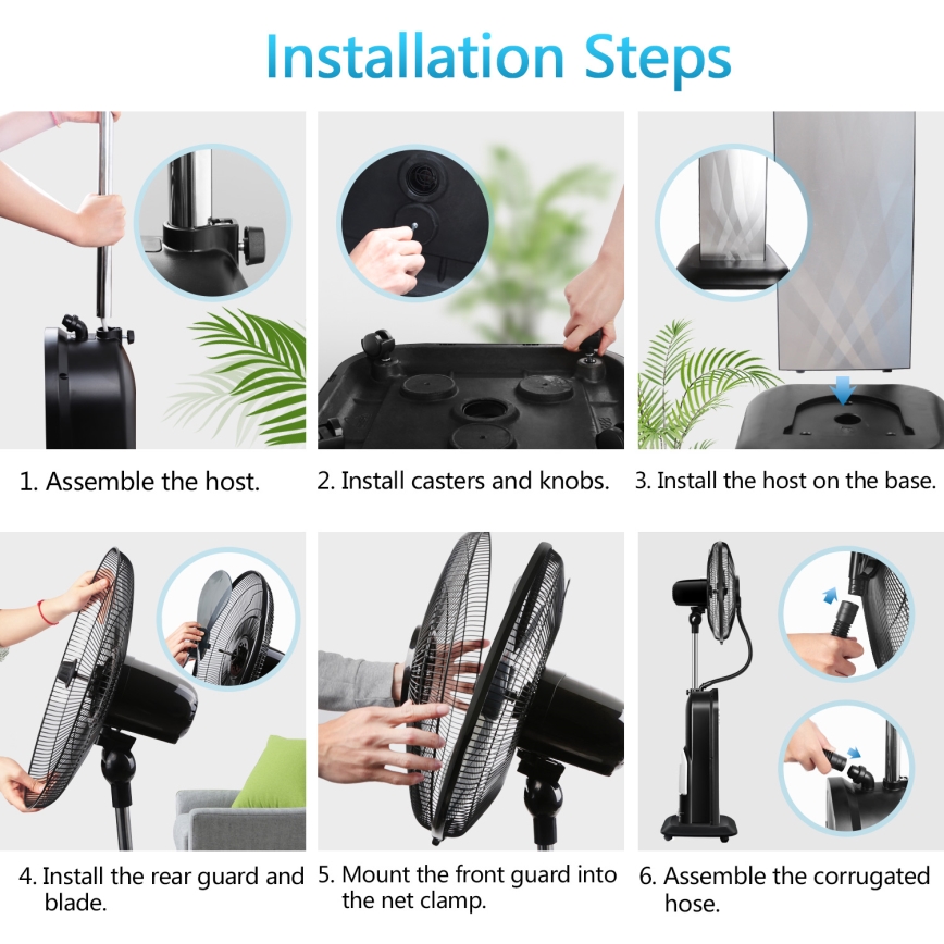 Aigostar - Pastatomas ventiliatorius su rūko efektu 95W/230V juodas/pilkas + nuotolinio valdymo pultas