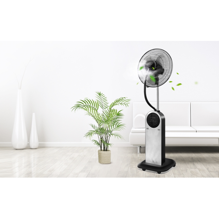 Aigostar - Pastatomas ventiliatorius su rūko efektu 95W/230V juodas/pilkas + nuotolinio valdymo pultas