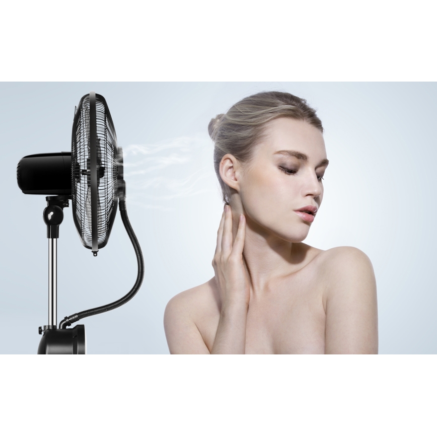 Aigostar - Pastatomas ventiliatorius su rūko efektu 95W/230V juodas/pilkas + nuotolinio valdymo pultas