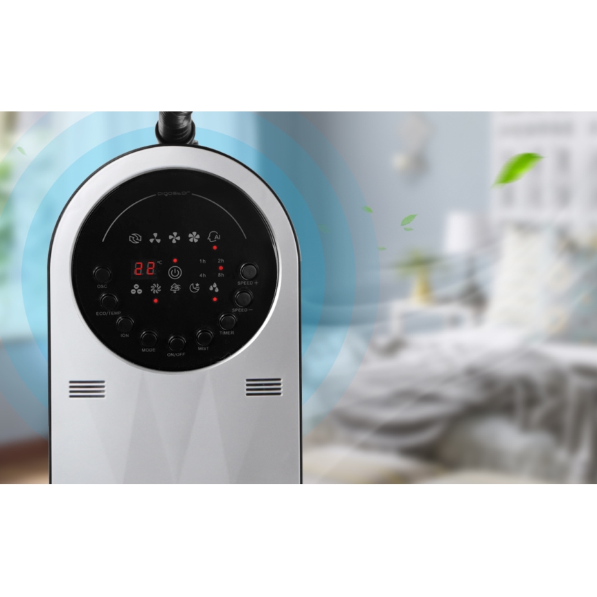 Aigostar - Pastatomas ventiliatorius su rūko efektu 95W/230V juodas/pilkas + nuotolinio valdymo pultas