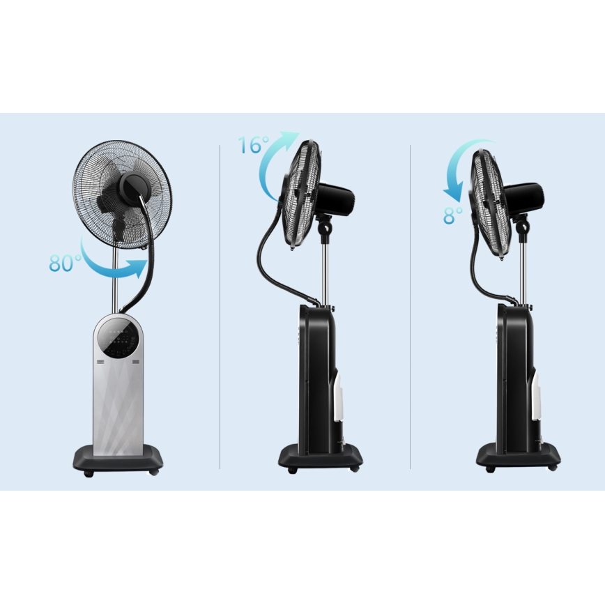 Aigostar - Pastatomas ventiliatorius su rūko efektu 95W/230V juodas/pilkas + nuotolinio valdymo pultas