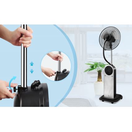 Aigostar - Pastatomas ventiliatorius su rūko efektu 95W/230V juodas/pilkas + nuotolinio valdymo pultas