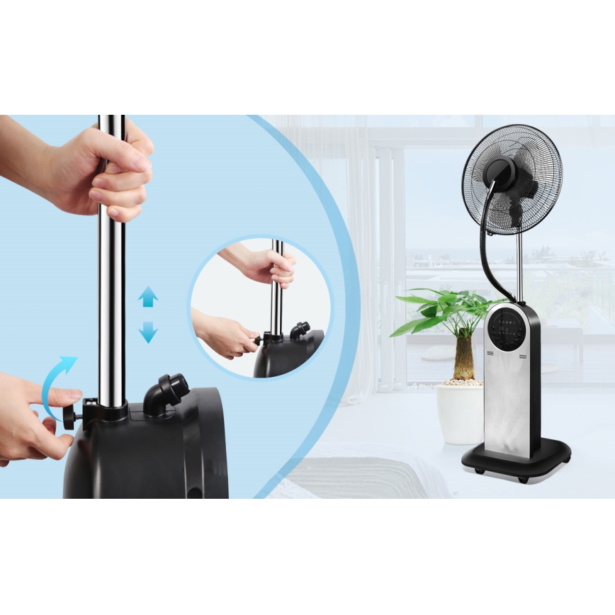 Aigostar - Pastatomas ventiliatorius su rūko efektu 95W/230V juodas/pilkas + nuotolinio valdymo pultas