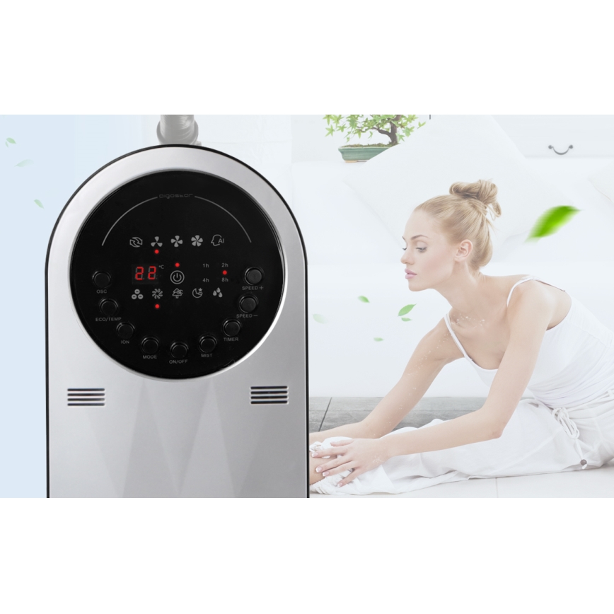 Aigostar - Pastatomas ventiliatorius su rūko efektu 95W/230V juodas/pilkas + nuotolinio valdymo pultas