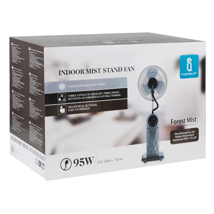 Aigostar - Pastatomas ventiliatorius su rūko efektu 95W/230V juodas/pilkas + nuotolinio valdymo pultas