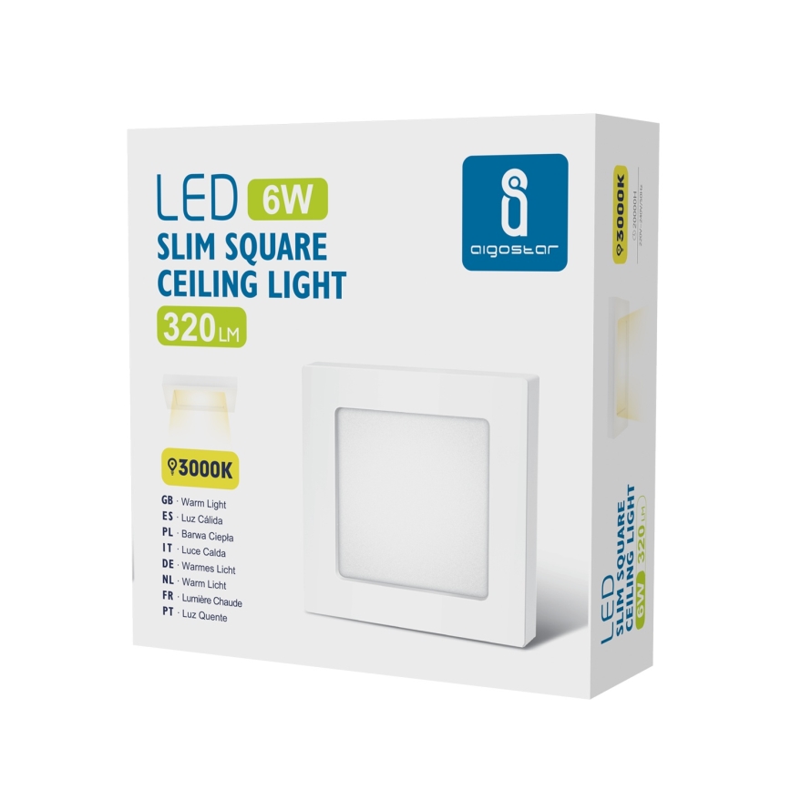 Aigostar - paviršinis lubų LED šviestuvas LED/6W/230V 3000K 12,2x12,2 cm baltas