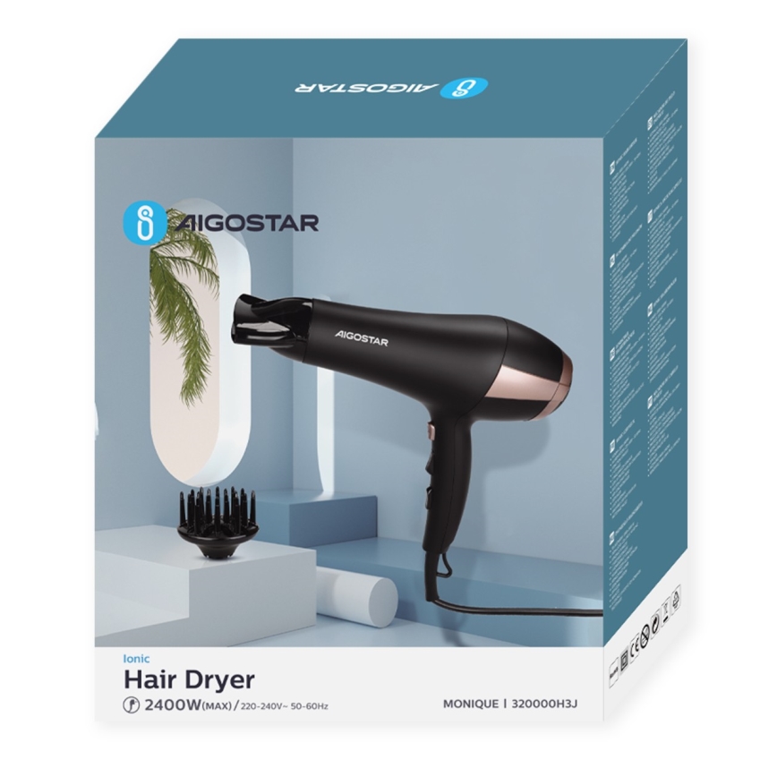 Aigostar - Plaukų džiovintuvas 2400W/230V juoda
