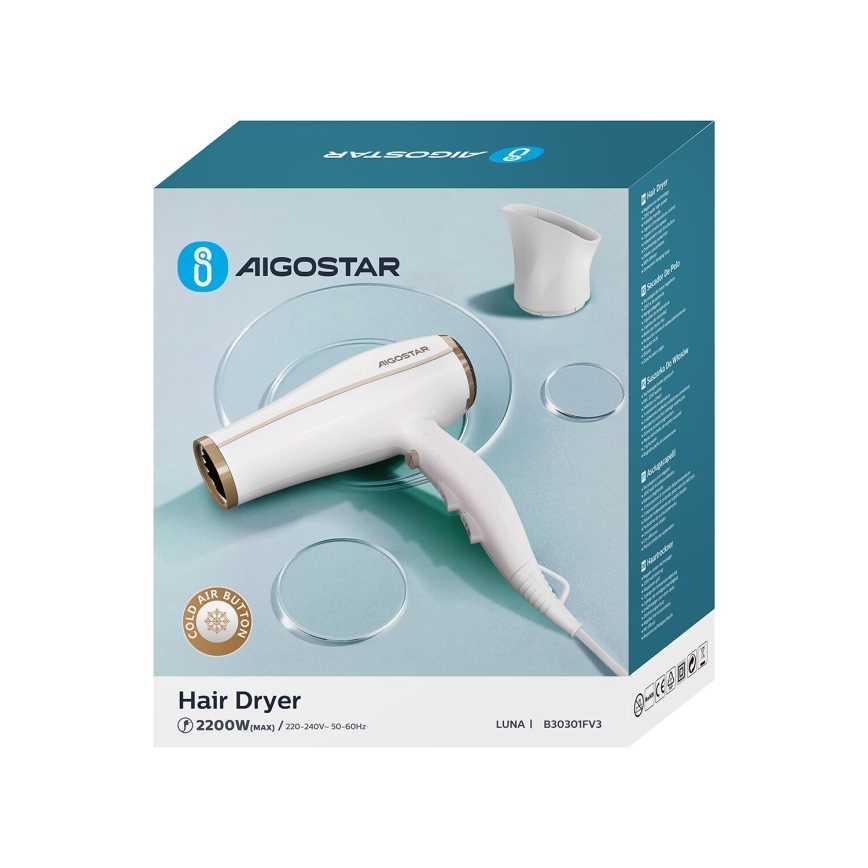 Aigostar - Plaukų džiovintuvas su jonizatoriumi 2200W/230V balta