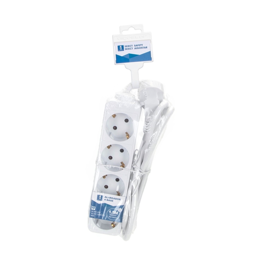 Aigostar - Prailginimo laidas 4Z Tipas F 1,5m balta SCHUKO