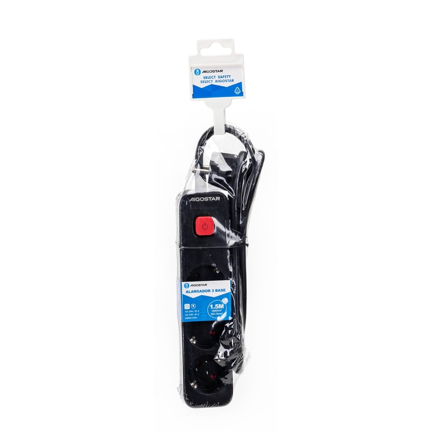 Aigostar - Prailgintuvas su jungikliu 3Z Tipas F 1,5m juoda