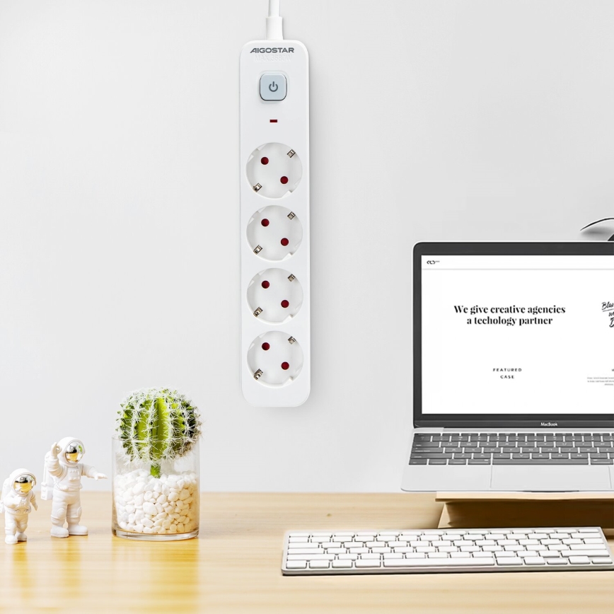 Aigostar - Prailgintuvas su jungikliu 4Z Tipas F 1,5m balta