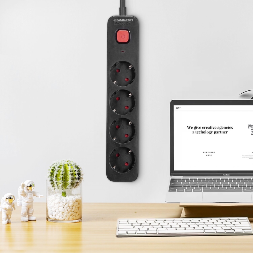 Aigostar - Prailgintuvas su jungikliu 4Z Tipas F 1,5m juoda