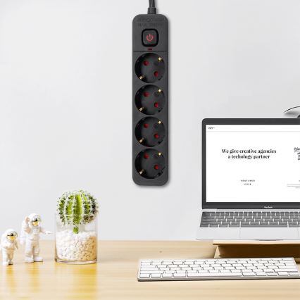 Aigostar - Prailgintuvas su jungikliu 4Z Tipas F 3m juoda