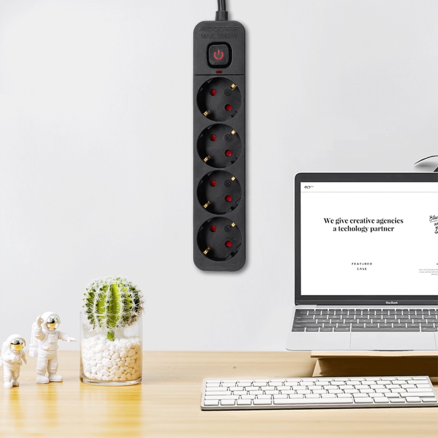 Aigostar - Prailgintuvas su jungikliu 4Z Tipas F 3m juoda