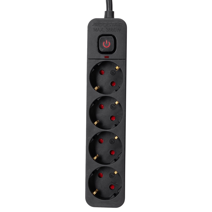 Aigostar - Prailgintuvas su jungikliu 4Z Tipas F 3m juoda