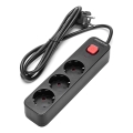 Aigostar - Pratęsimo laidas su jungikliu 3 lizdai, F tipo, 1,5 m, SCHUKO, juodas