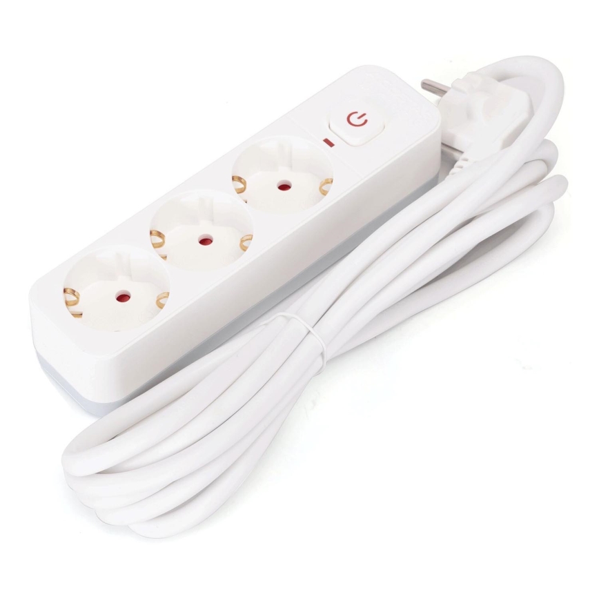 Aigostar - Pratęsimo laidas su jungikliu 3 lizdai, F tipo, 3 m, SCHUKO, baltas