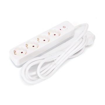 Aigostar - Pratęsimo laidas su jungikliu 4 lizdai, F tipo, 3 m, SCHUKO, balta