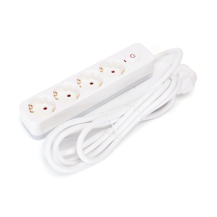 Aigostar - Pratęsimo laidas su jungikliu 4 lizdai, F tipo, 3 m, SCHUKO, balta