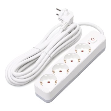 Aigostar - Pratęsimo laidas su jungikliu 4 lizdai, F tipo, 5 m, SCHUKO, balta