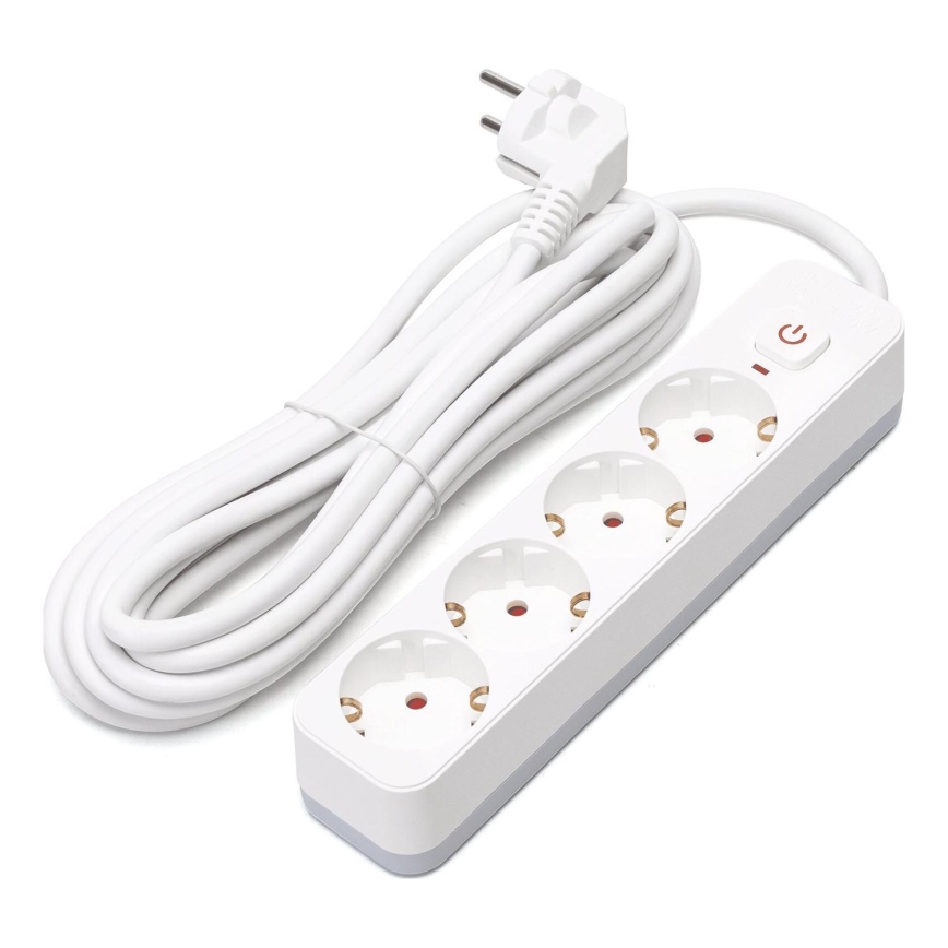 Aigostar - Pratęsimo laidas su jungikliu 4 lizdai, F tipo, 5 m, SCHUKO, balta