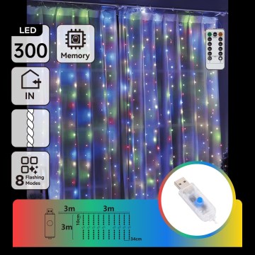 Aigostar - reguliuojama LED kalėdinė girlianda 300xLED/8 funkcijų USB 6x3m daugiaspalvė + nuotolinis valdymas