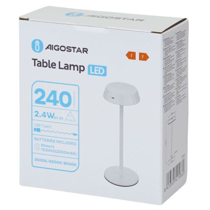 Aigostar - Reguliuojamo ryškumo LED stalinė lempa AMBIENT LED/2,4W/5V 3000-6500K balta