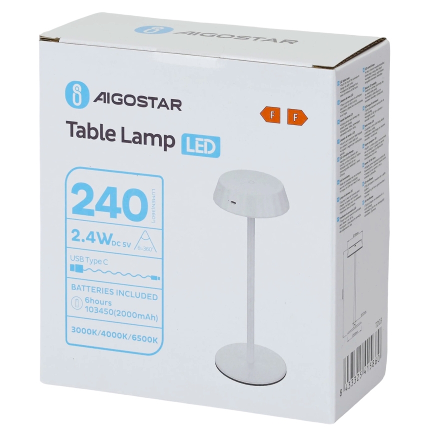 Aigostar - Reguliuojamo ryškumo LED stalinė lempa AMBIENT LED/2,4W/5V 3000-6500K balta