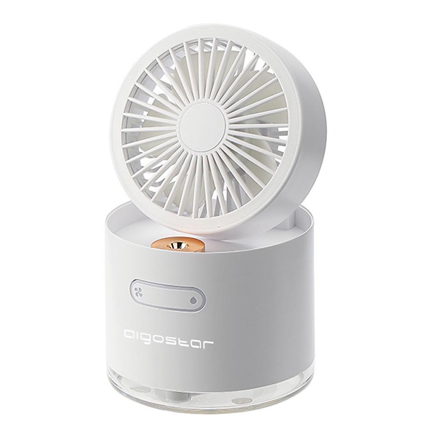 Aigostar - RGB Belaidis mini stalas ventiliatorius su oro drėkintuvu 10W/5V balta