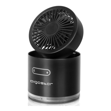 Aigostar - RGB Belaidis mini stalas ventiliatorius su rūko efektu MIST 10W/5V juoda