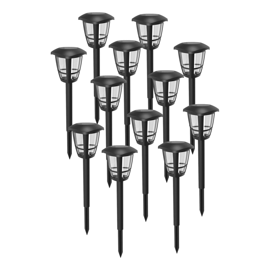 Aigostar - Rinkinys 12 vnt. LED saulės lempų LED/0,06W/2V 33,8 cm 6500K 100 mAh IP44 juoda