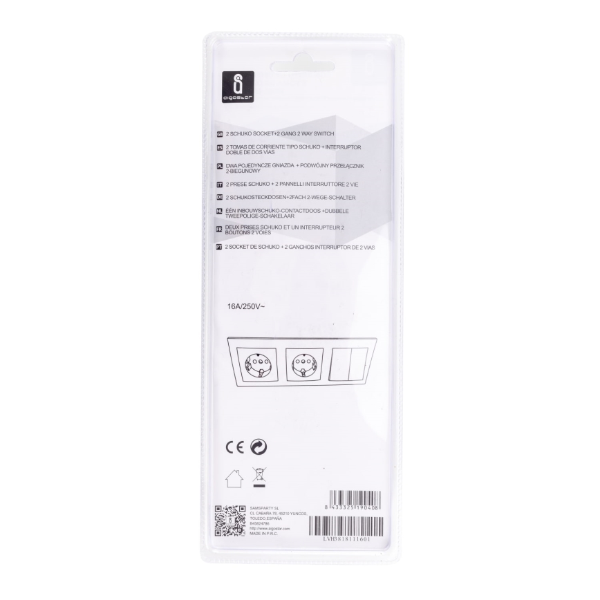 Aigostar - RINKINYS 2x Lizdas su jungikliu 2x16A/250V