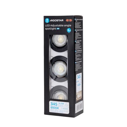 Aigostar - Rinkinys 3x LED įmontuojami šviestuvai 1xGU10/4,5W/230V 6500K juodi