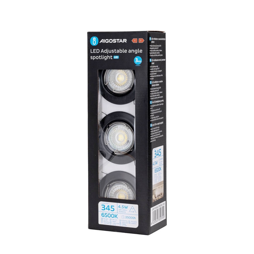 Aigostar - Rinkinys 3x LED įmontuojami šviestuvai 1xGU10/4,5W/230V 6500K juodi