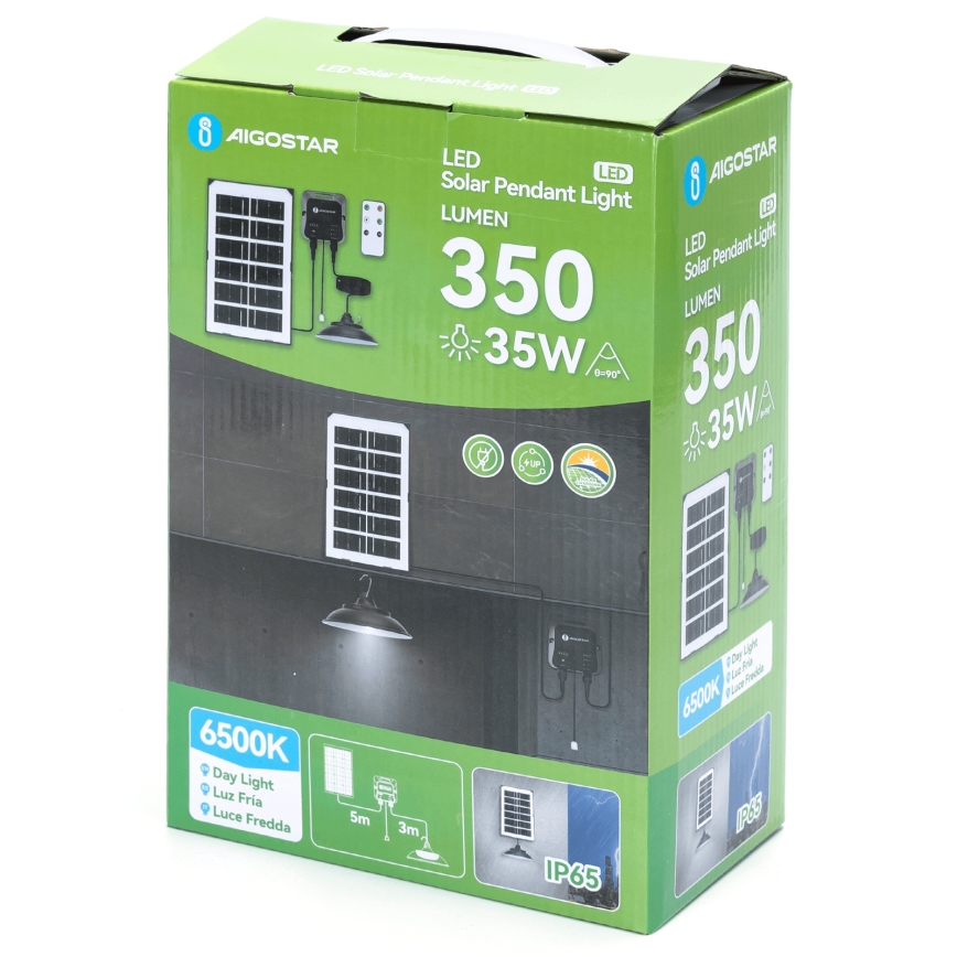 Aigostar - LED saulės šviestuvas LED/35W/12V 3000 mAh 6500K IP65 Ø 15 cm + nuotolinis valdymas