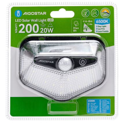 Aigostar - Saulės LED šviestuvas su jutikliu LED/3,7V 6500K 500 mAh IP65 juodas