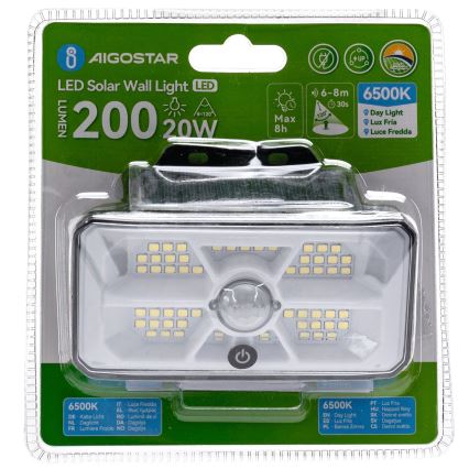 Aigostar - Saulės LED šviestuvas su jutikliu LED/3,7V 6500K 500 mAh IP65 juodas