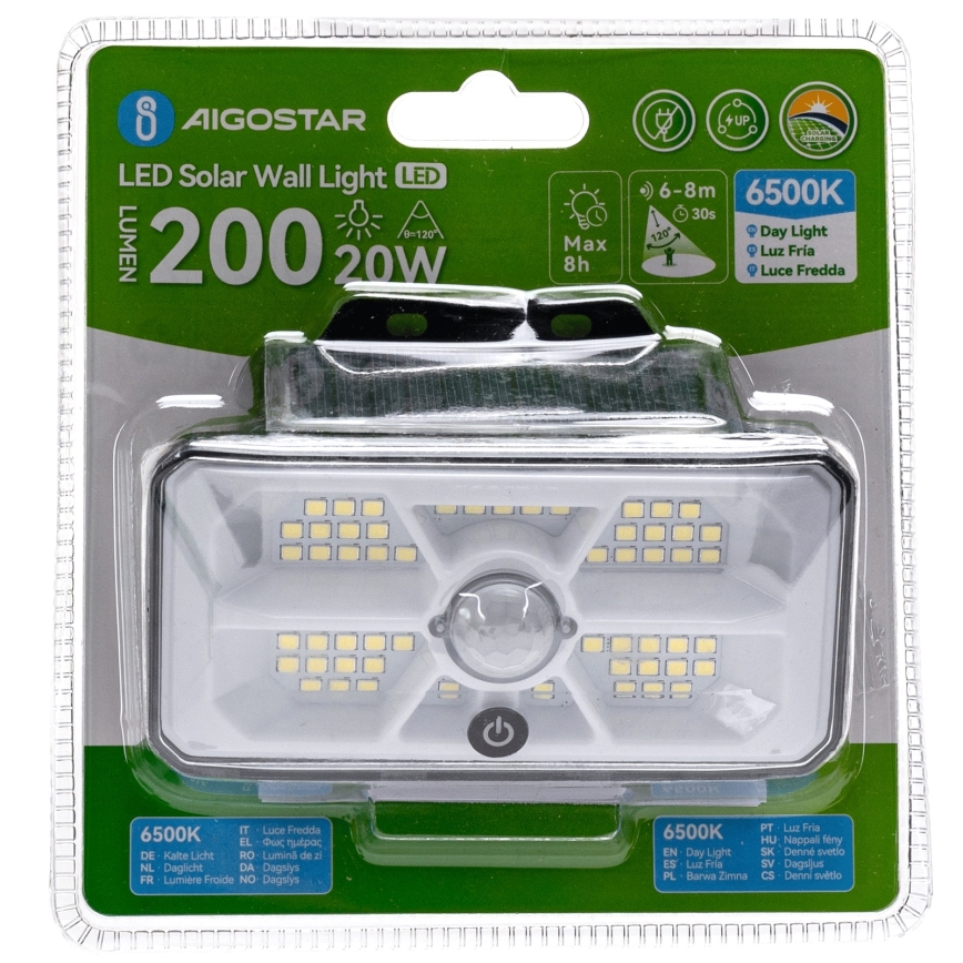 Aigostar - Saulės LED šviestuvas su jutikliu LED/3,7V 6500K 500 mAh IP65 juodas
