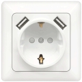 Aigostar - SCHUKO sieninis lizdas 250V + 2x USB su rėmeliu, baltas