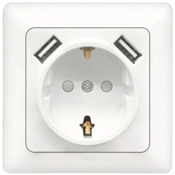 Aigostar - SCHUKO sieninis lizdas 250V + 2x USB su rėmeliu, baltas