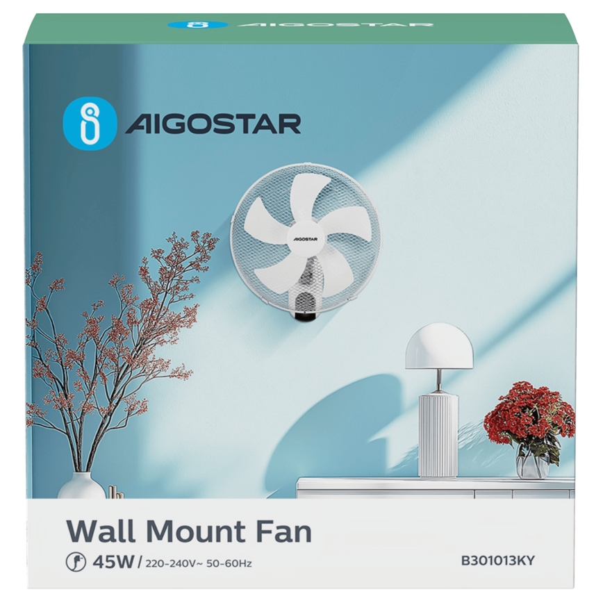 Aigostar -  Sieninis ventiliatorius 45W/230V balta + nuotolinio valdymo pultas